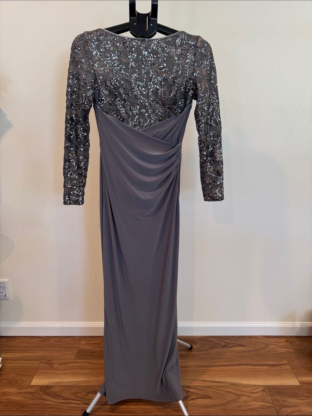 Lauren Ralph Lauren Elegant Sequin Bodice Evening Dress - Gray